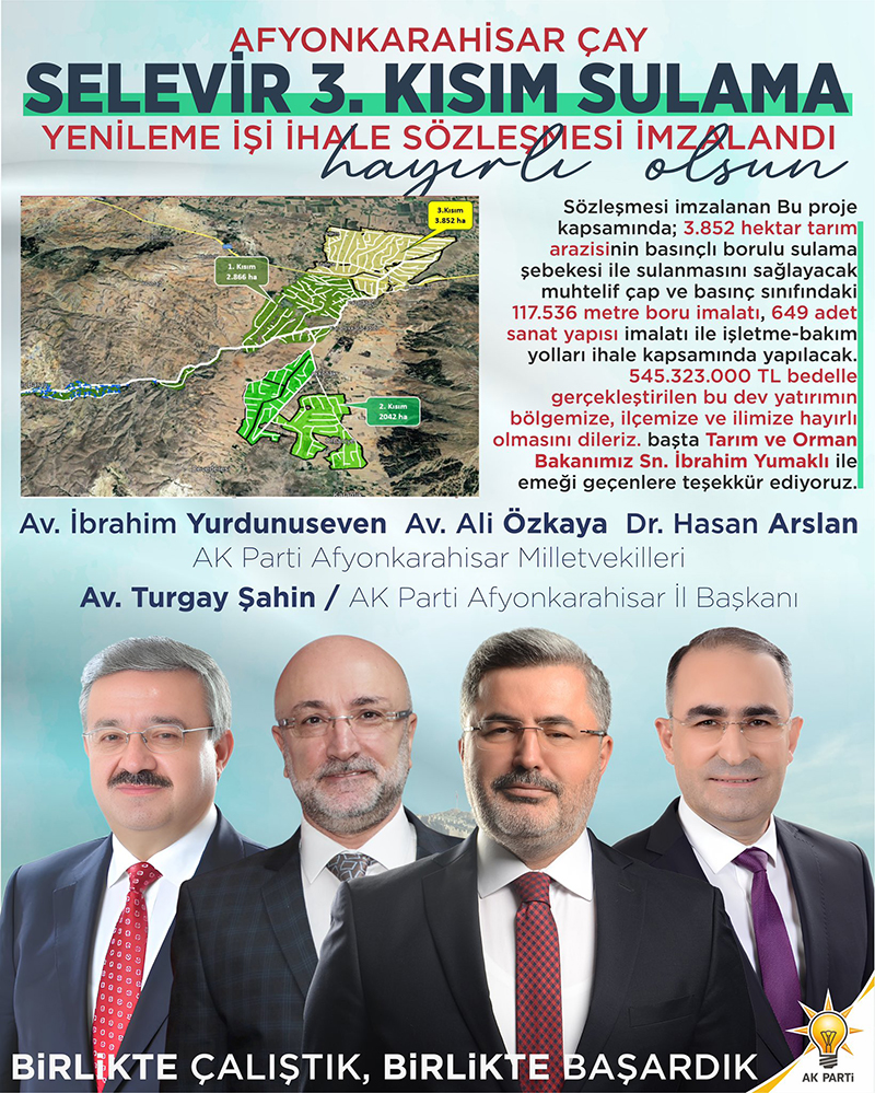 Çay Selevir Sulaması Yenileme Projesi’nde dev adım